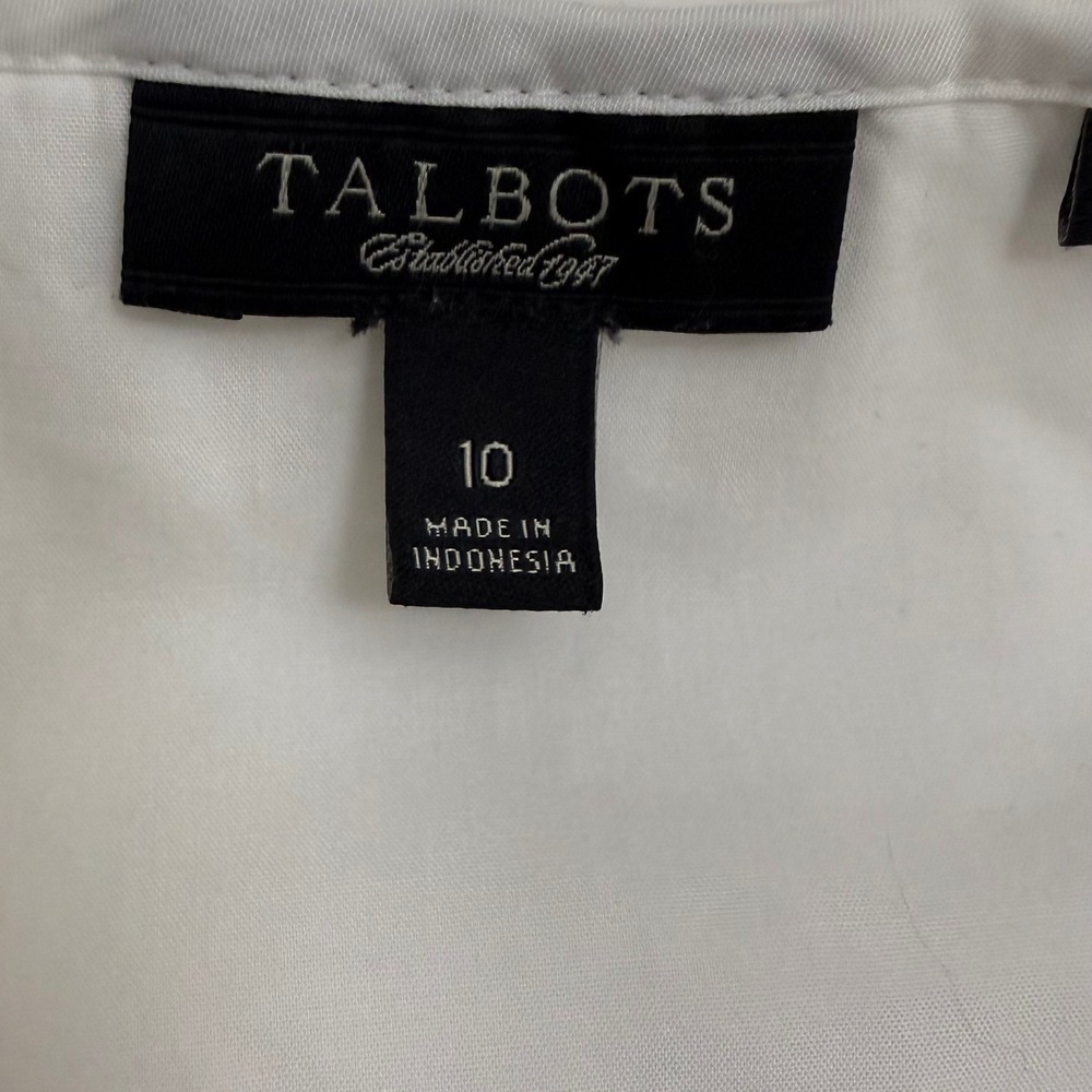 Talbots White Ruffle Sleeveless Blouse Sz 10 Cotton Classic Coastal‎ Cottagecore - Picture 4 of 6